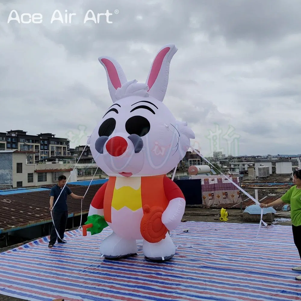Popular 4mh Inflatable Bunny Rabbits with Umbrella Inflatable Animals Cartoons for Outdoor Decorations Advertising
