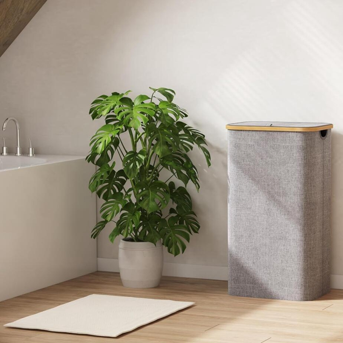 Sturdy Tall Bamboo Laundry Basket Clothes Organizer with Inner Bags