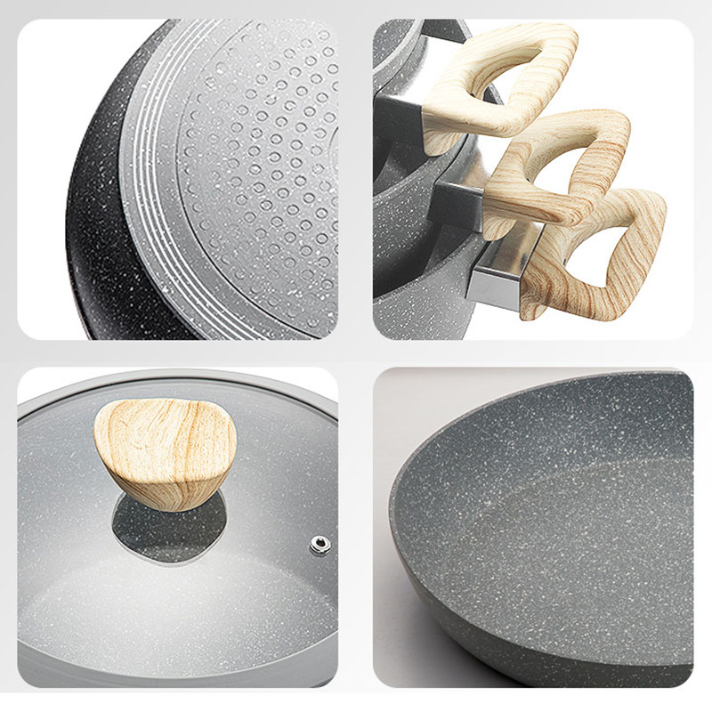 Marble Coated Non Stick Cooking Pots and Pans Set, Glass Lids Frying Pan, Durable Cookware Set for Home Kitchen