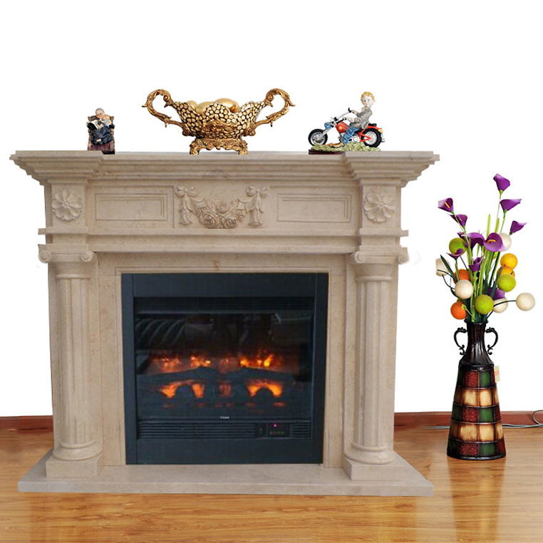Modern Natural Stone Hand Carved French White Marble Fireplace Surround Frame