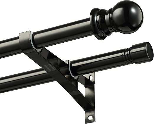Adjustable Double Curtain Rod, Double Wood Curtain Rod for Windows