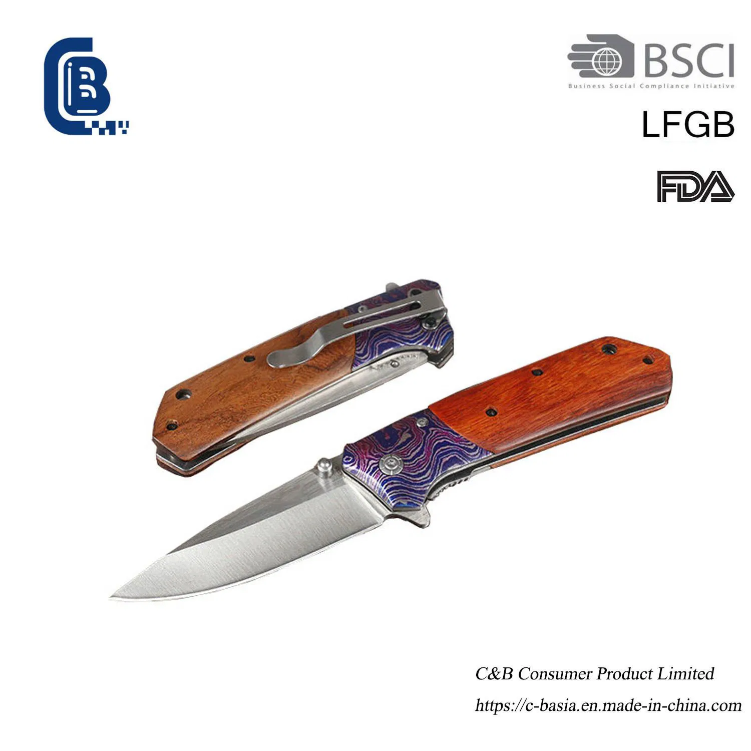 5" Portable Outdoor Camping Survival Pocket Cutting Knife with Wood Handle