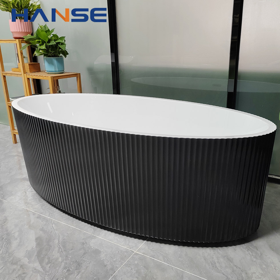Factory Matte Black Acrylic Stripes Fluted Custom Project Freestanding Bathtub Relax Soak Sanitary Ware Freestanding Bathtub
