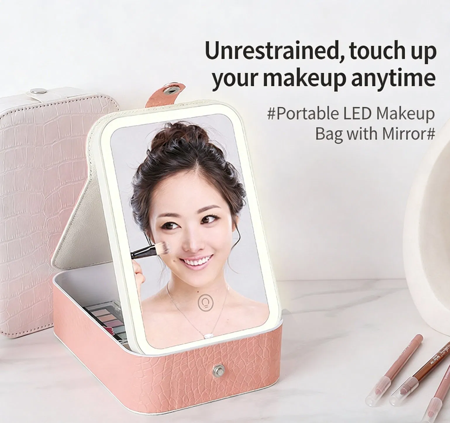 Crocodile Pattern LED Makeup Mirror with Storage