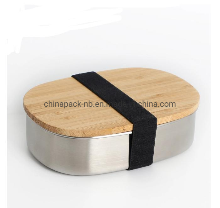 Food Grade Stainless Steel 304 Food Containers Factory Directly 500ml Bamboo Lid Lunch Box Bento Bread Box