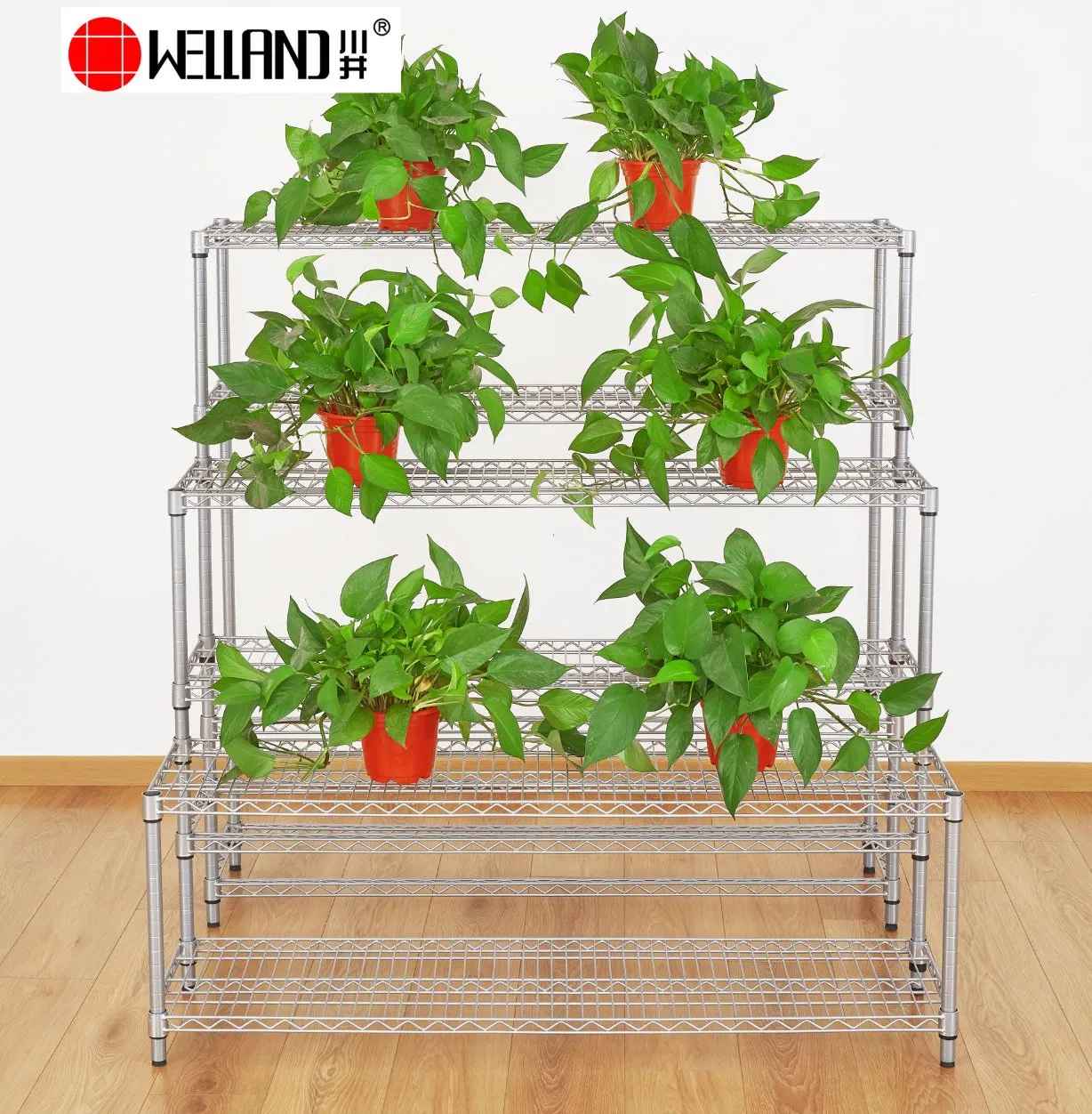 Ladder Plant Display Rack Adjustable Metal Terrace Flower Pots Shelves