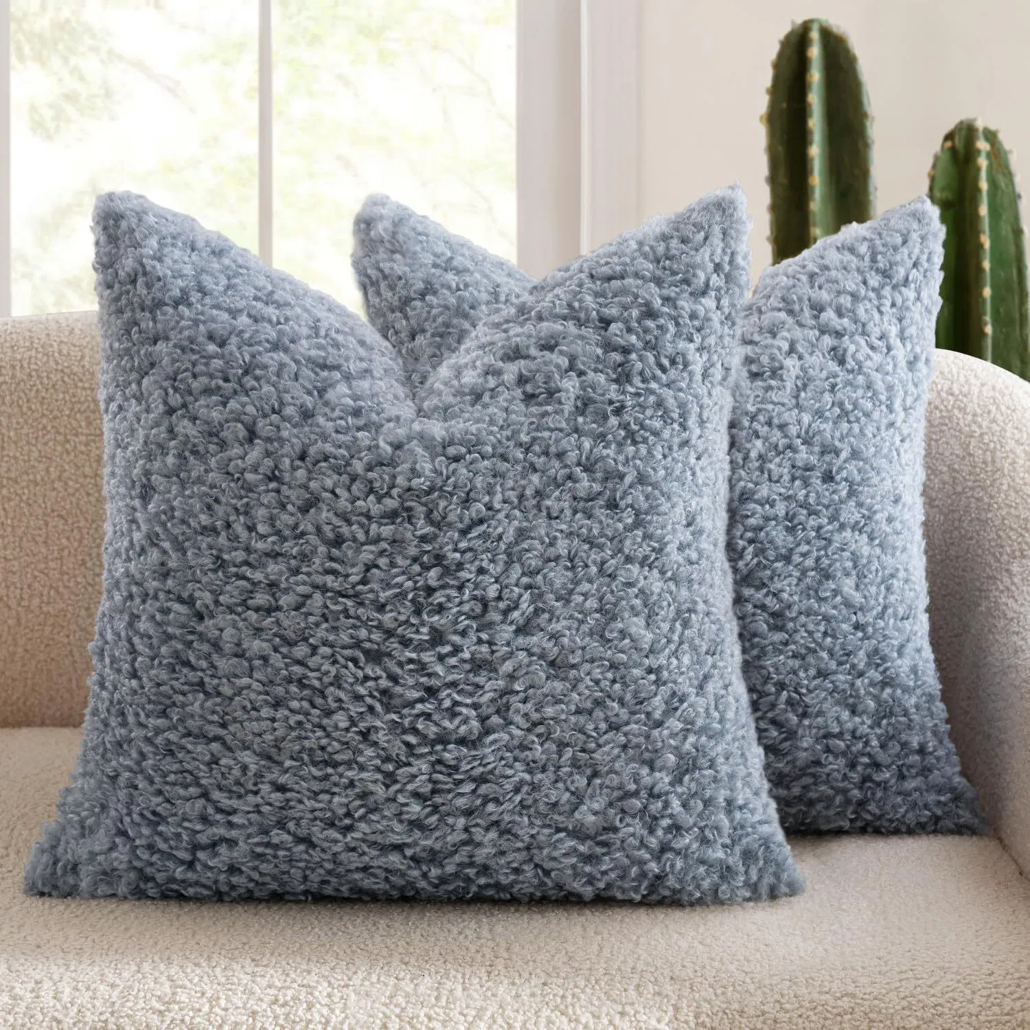 Premium Thickened Teddy Bear Fur Pillow Cover - Soft Plush Solid Color Modern Nordic Sofa Cushion - Cozy Home Decor for Living Room Bedroom