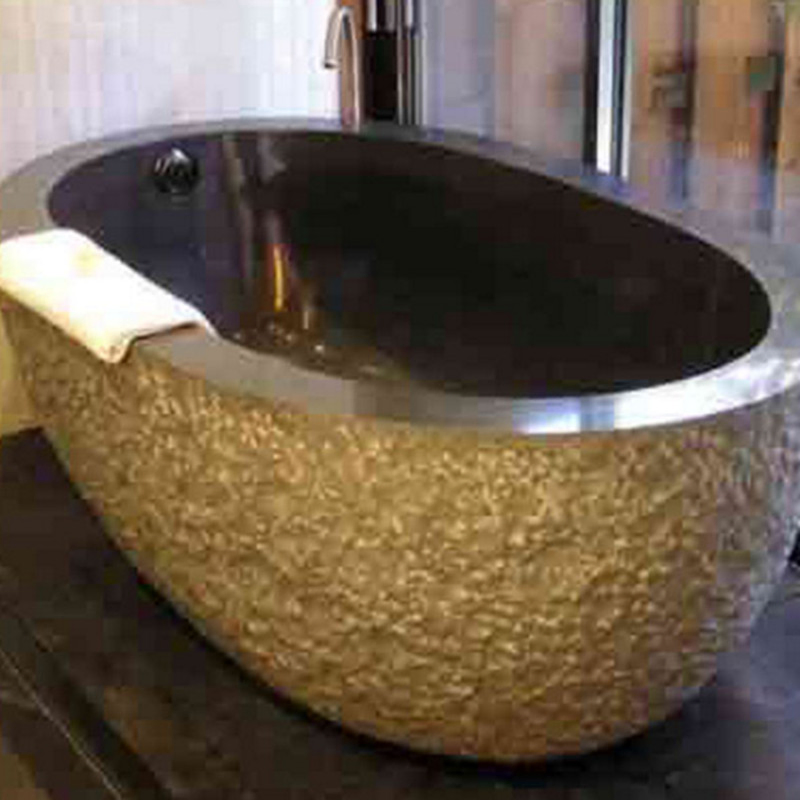 Oval Hand Made Custom Size Bathroom Black Marble Freestanding Bathtub