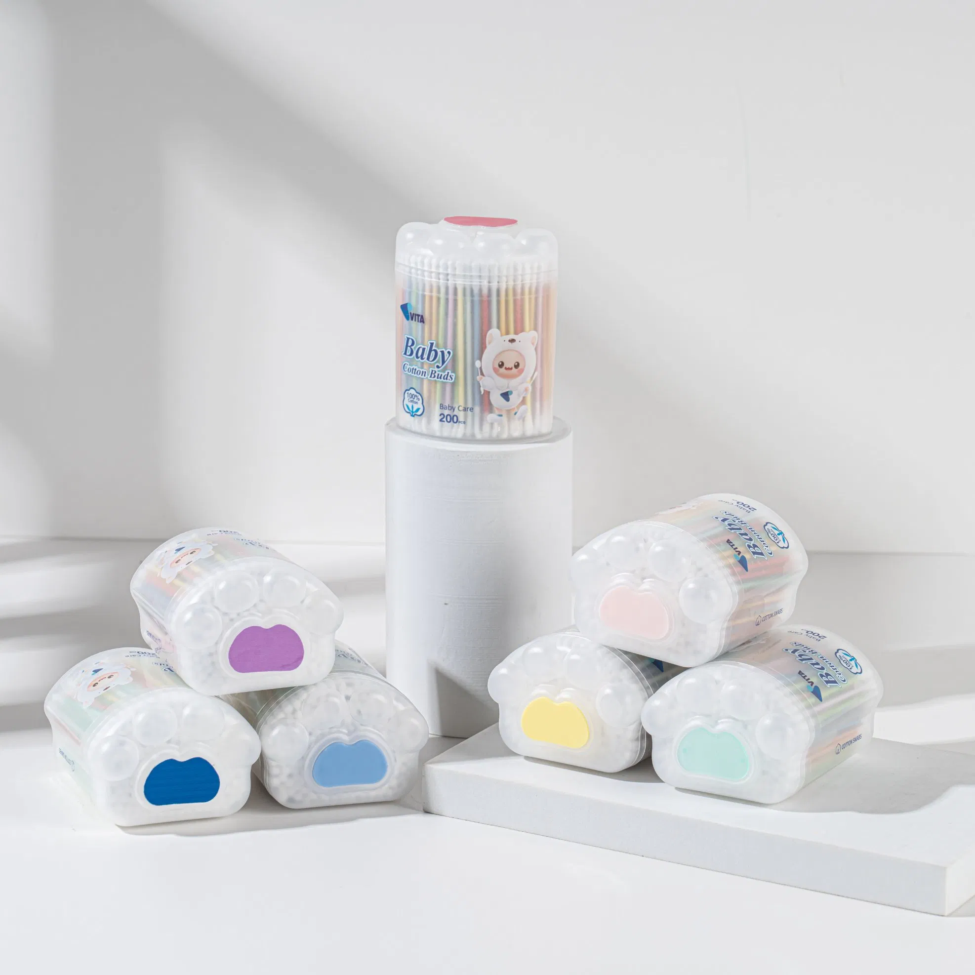 Baby-Friendly Colorful Paper Stick Cotton Swabs - 200 Count