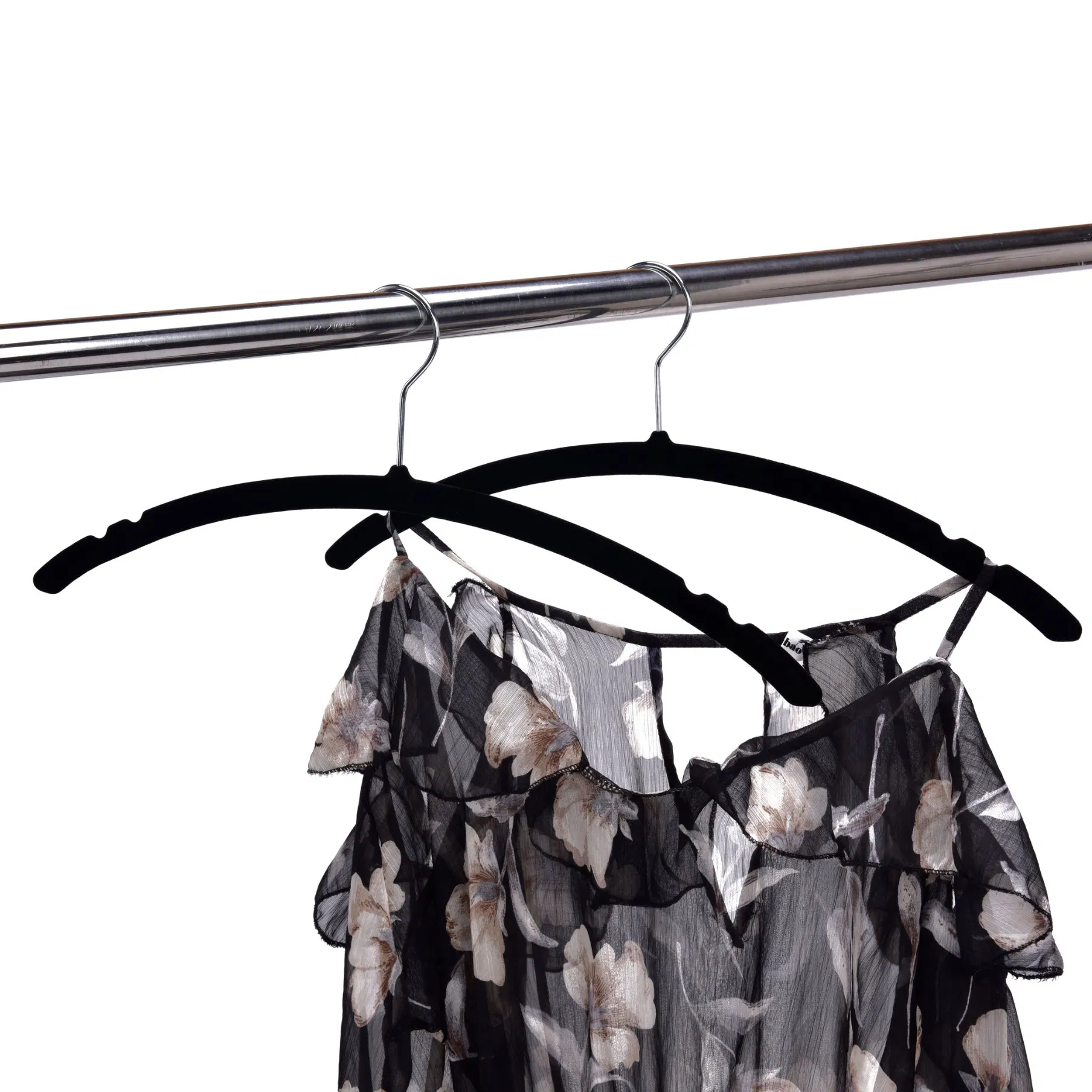 2022 New Style Brand Black Plastic Velvet Clothes Hanger Garment Laundry Hanger