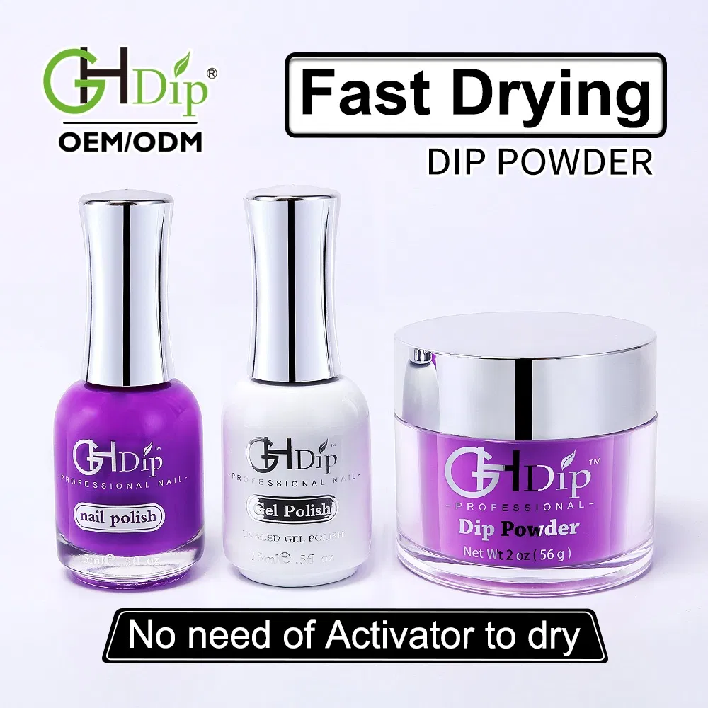 Purple Nail Fast Drying Dipping Powder 3 in 1 Color Match Gel Polish and Nail Lacquer