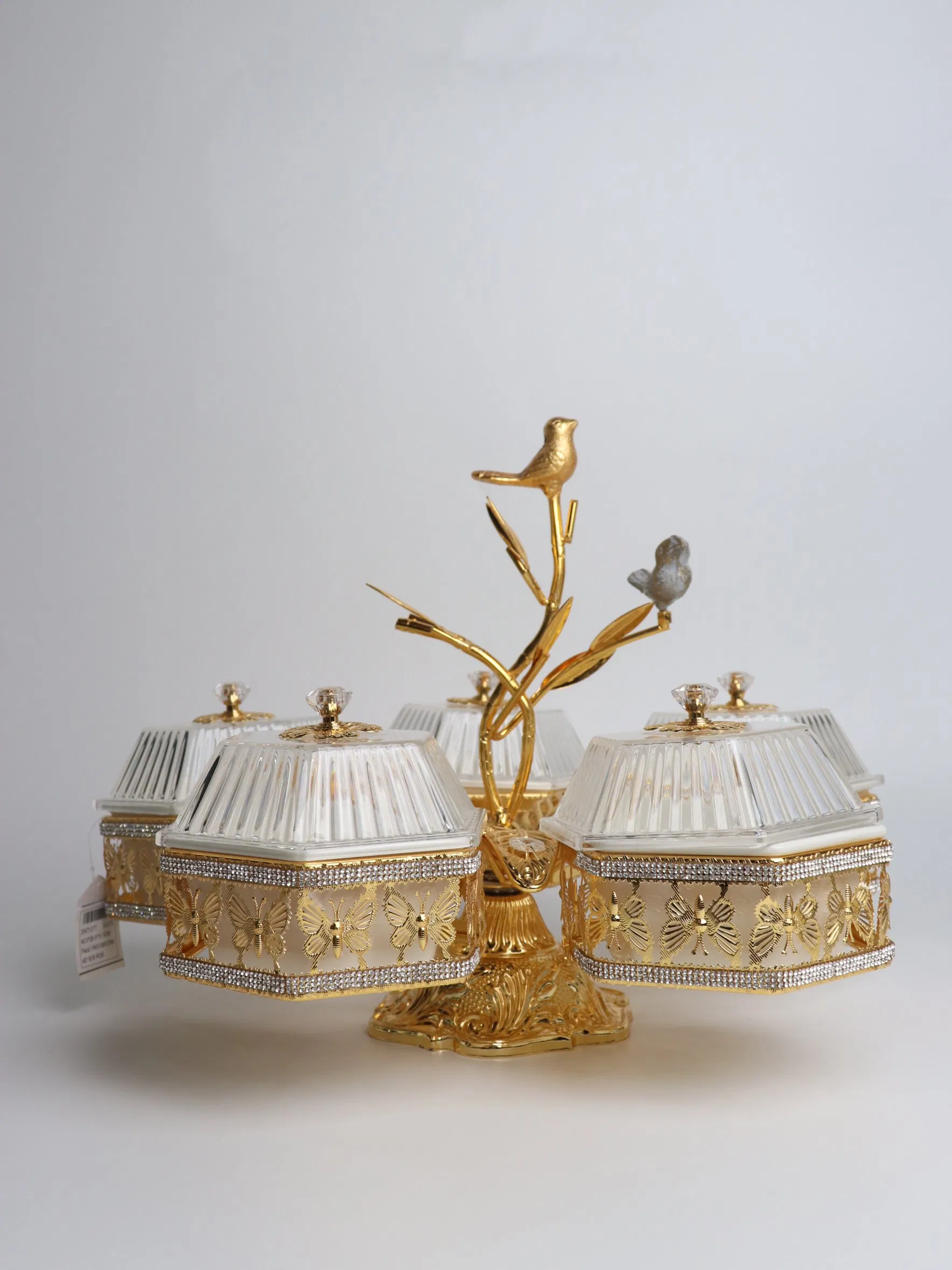 Home Ornament Gold-Plated Iron Frame with 5 Hexagonal Plastic Bowl Sets