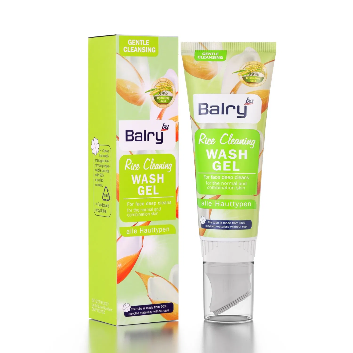 Factory Wholesale High Quality Pore Cleaning Anti Acne Cleansing Foam Rice Facial Cleanser with Brush