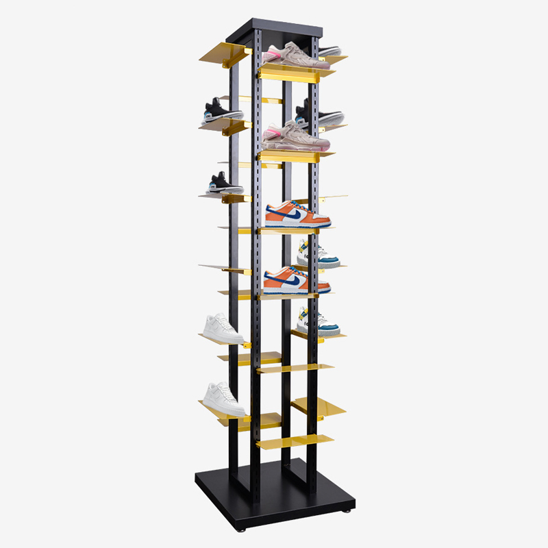 Modern Retail Shop 4 Way Floor Metal Rack Shoe Display Stand for 24 Pairs