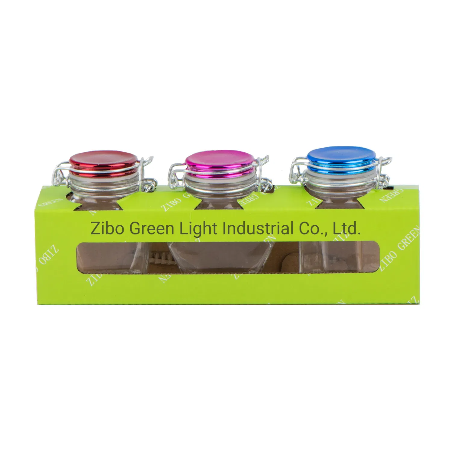 Small Glass Storage Jar for Spice with Colored Lid and Metal Clip