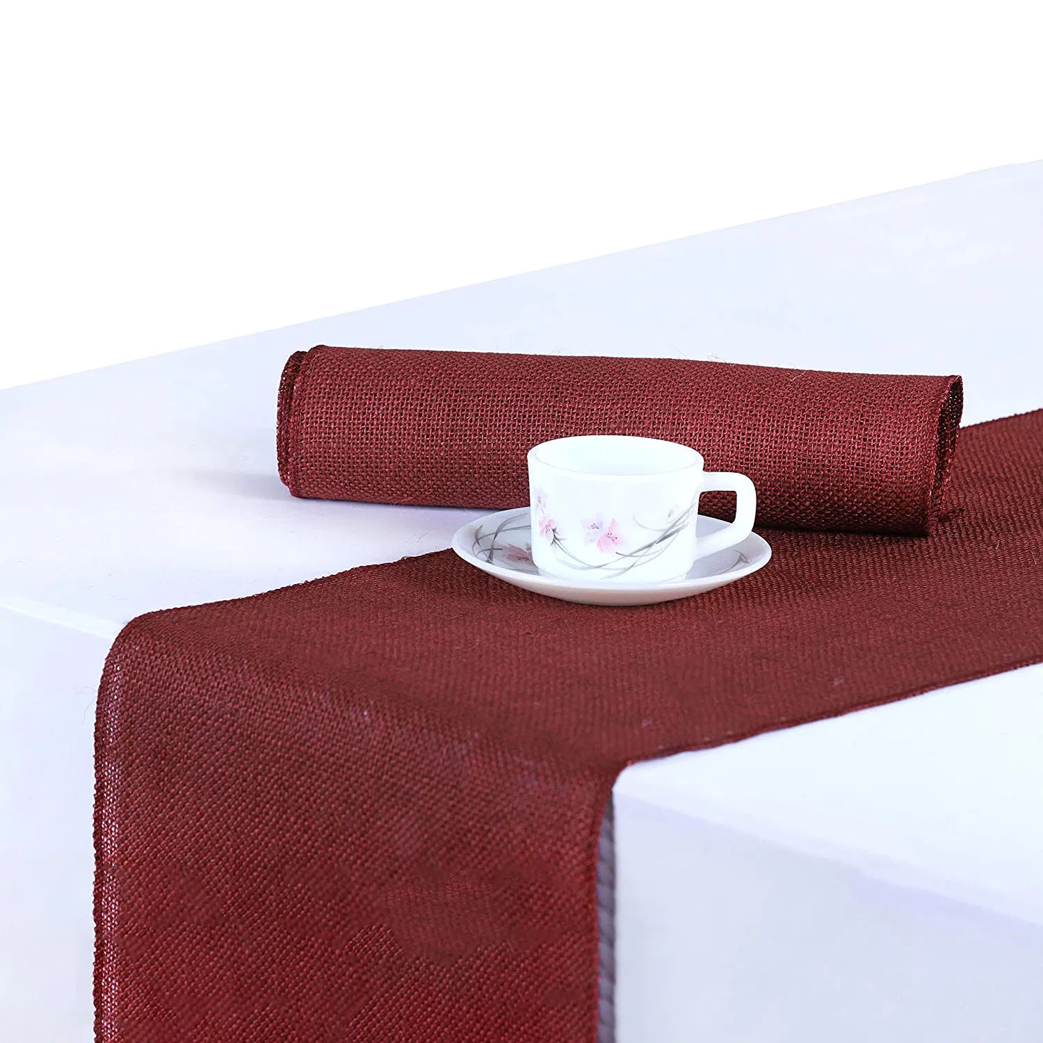 Purplish Red Finished Edge Jute Table Runner