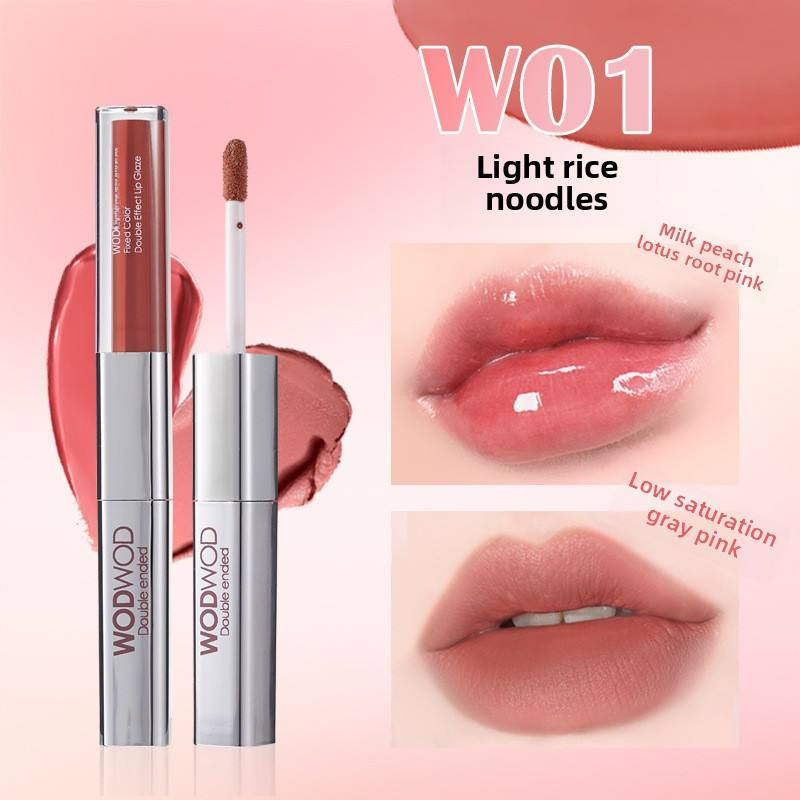 Double Ended Dual Moisturizing Lip Gloss Effect Glossy Finish Waterproof Non Transfer Liquid Lipstick
