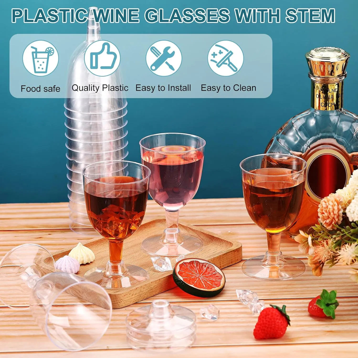 5 Oz Plastic Wine Glasses with Stem Disposable Plastic Party Cups Goblet Wine Glasses