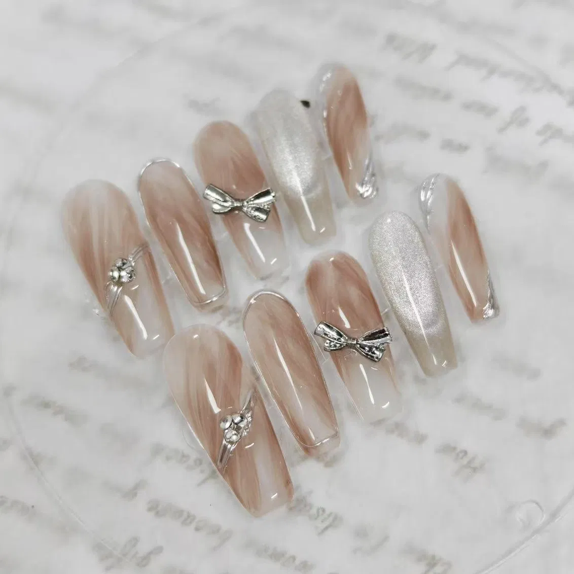 Wholesale Women Press on Nails Customized False Nails 10PCS 3D Shell Painting Art ABS Acrylic Artificial Fingernails