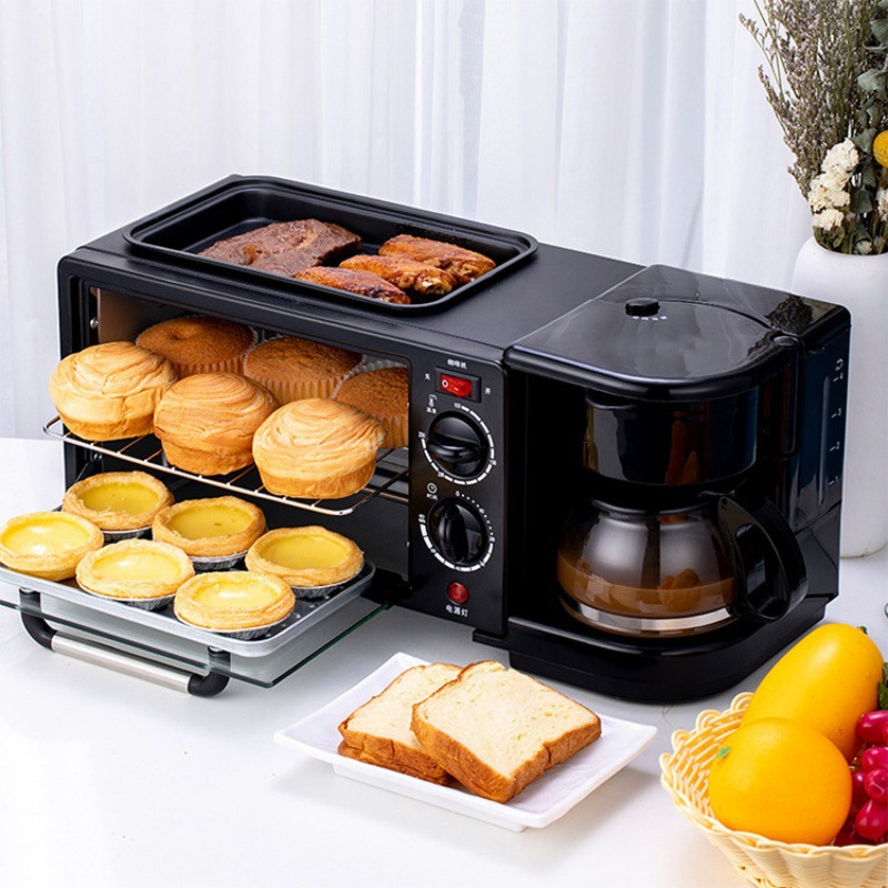 Support Ome Multi-Functional Coffee Machine Barbecue Grill 3-in-1 Automatic Breakfast Maker Household Oven