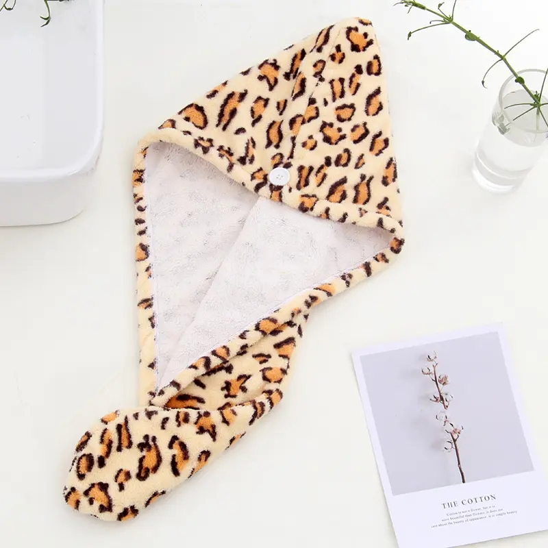Women Girl's Leopard Microfiber Shower Cap Towel Bath Hats