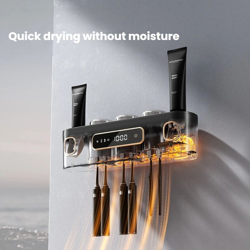 OEM Smart Toothbrush Holder Sterilization and Disinfection Automatic Drying Wall-Mounted Storage Rack Double Squeeze Toothpaste Dispenser