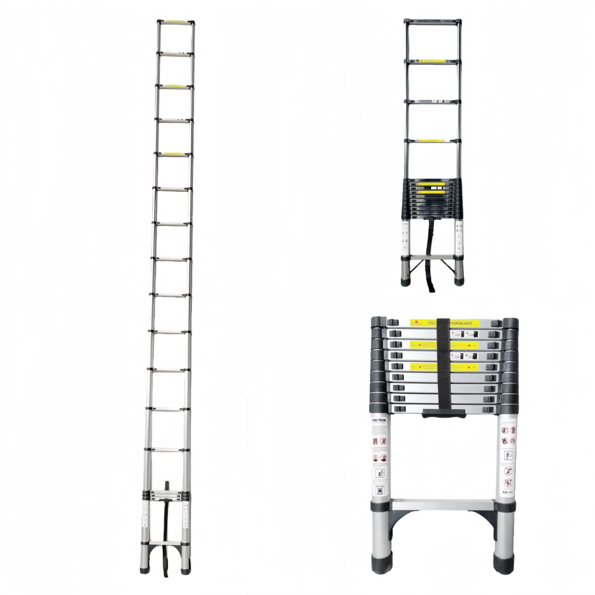Heavy Duty & Portable Adjustable Aluminum Telescopic Collapsible Ladder with Secure Locking