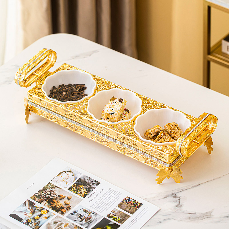 Hincludes 3 Bowls and Gold-Plated Iron Stand Candy Bowl