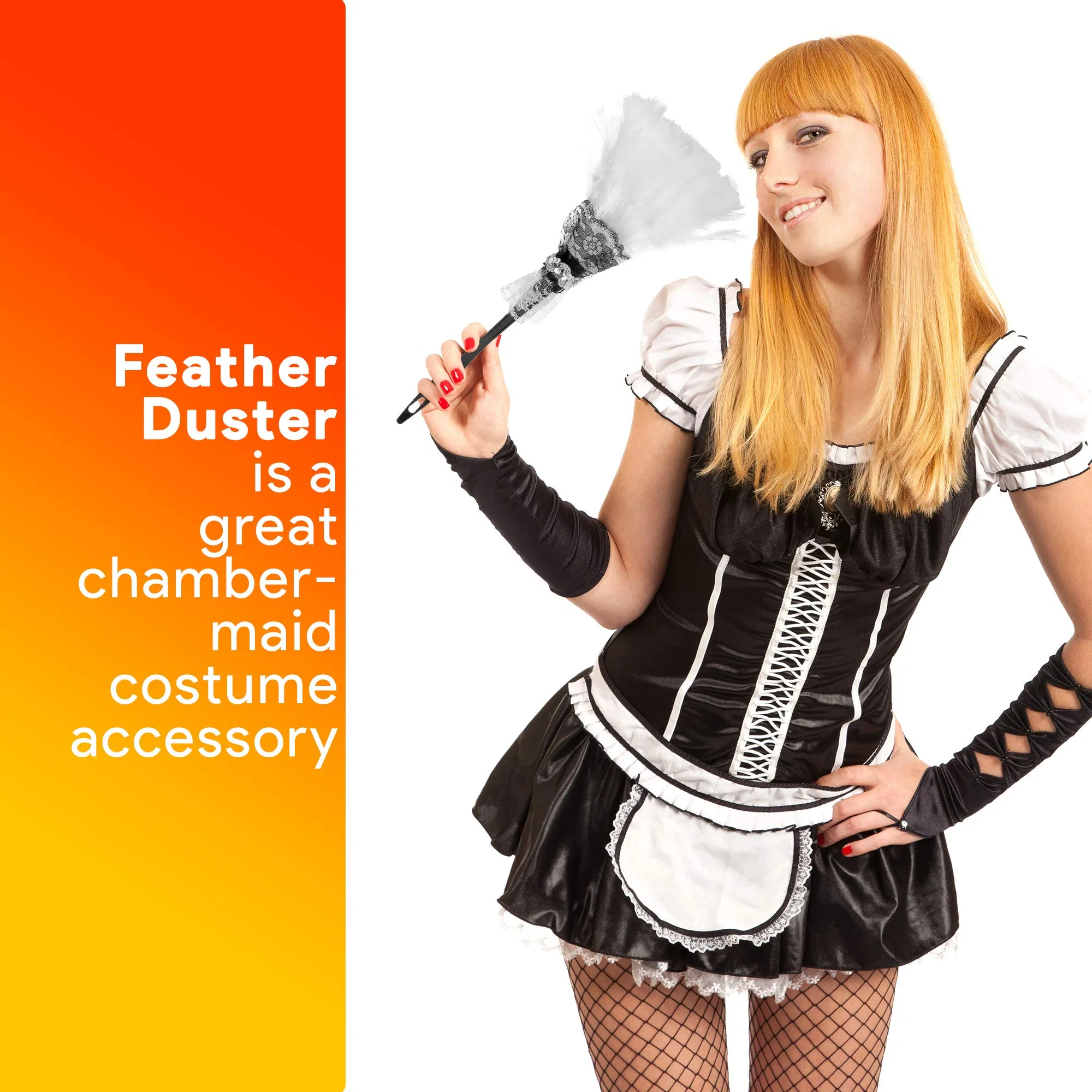 Maid Accessory Soft White Cleaning Feather Dust Broom Costume Accessories Feather Duster