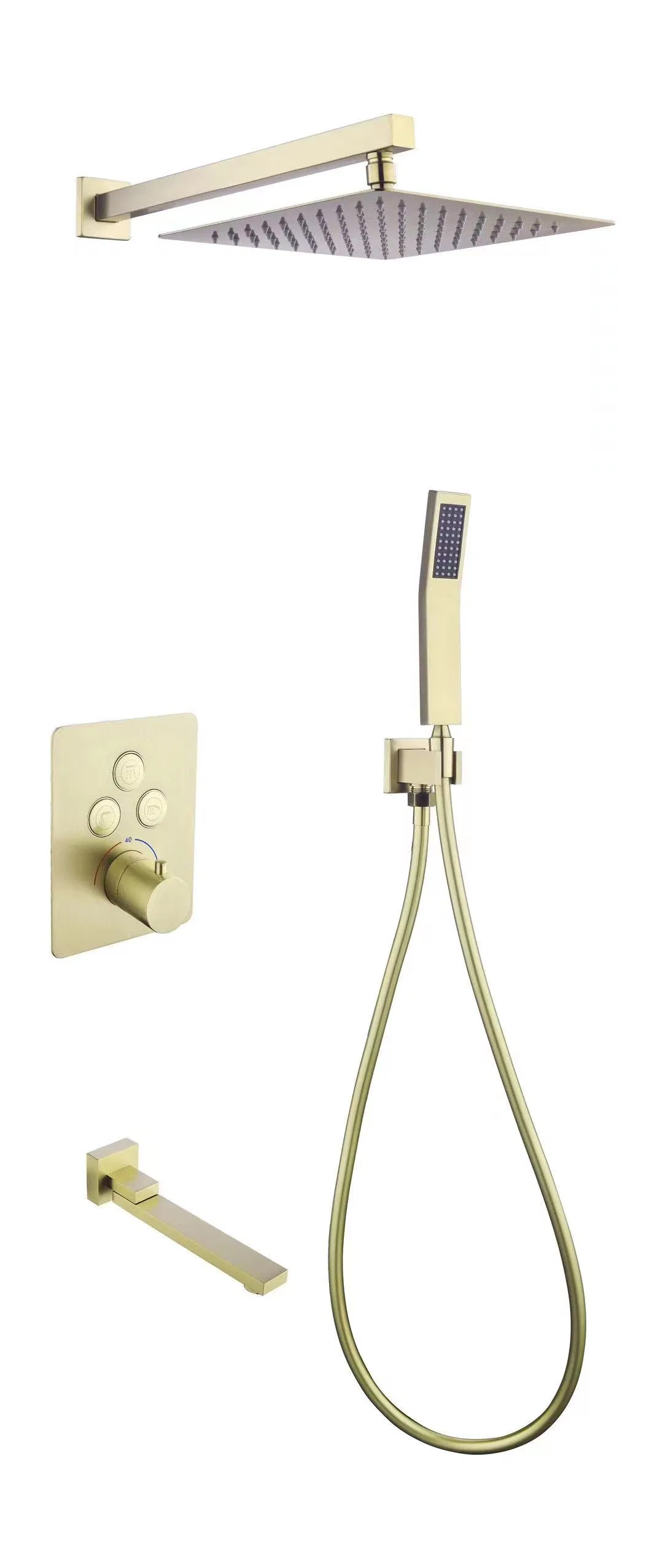 Bathroom Wall Mounted Brass Chrome Thermostatic Bath Rain Shower Mixer Faucet Shower Set