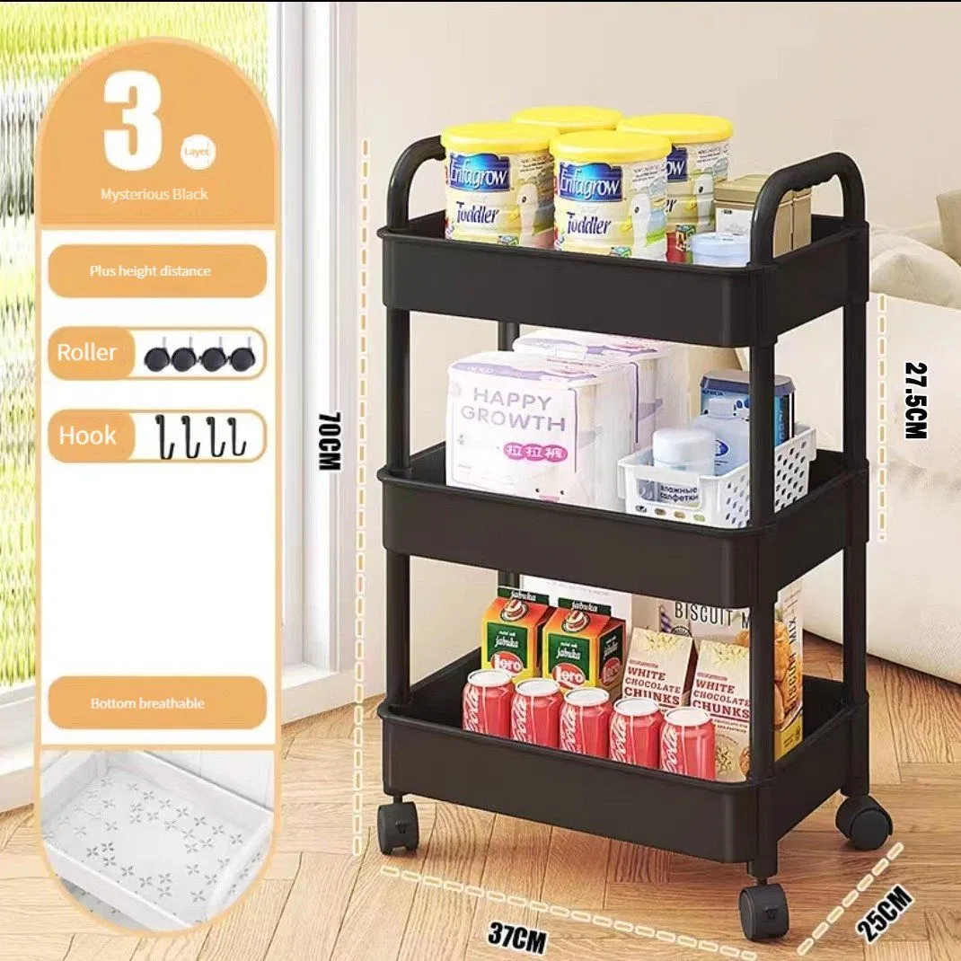 3-Tier Rolling Utility Cart with Drawer Multifunctional Storage Trolley Organizer with Wheels
