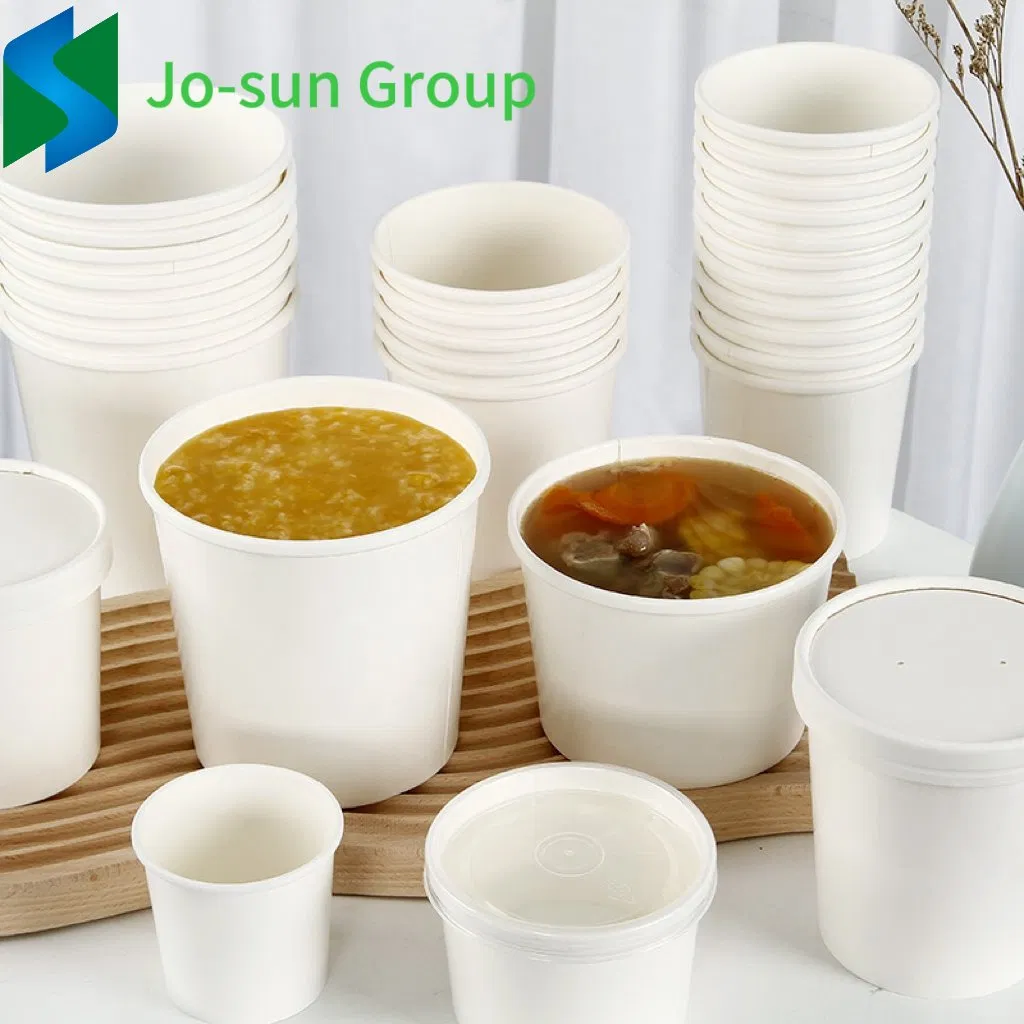 8oz Disposable Hot Soup Container Custom Printed White Paper Soup Bucket with Paper Lid