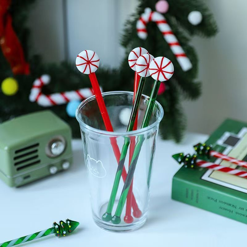 Custom Christmas Tree Design Glass Stirring Bar Cute Creative Juice Coffee Wine Drink Stick