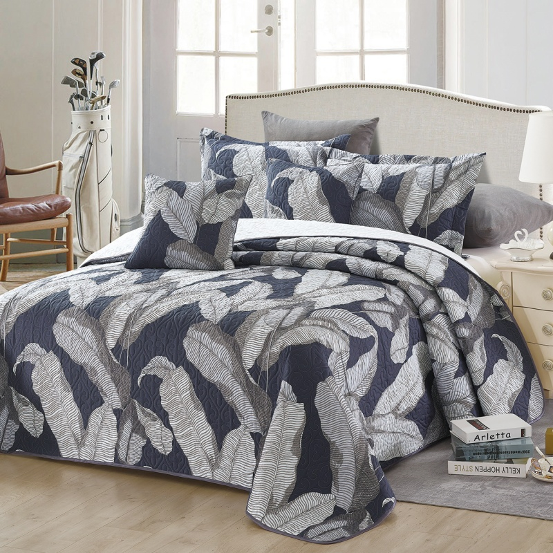 Reversible Patchwork Coverlet Soft Brushed Double King Quilt with 2 Pillowcase Bedding Set