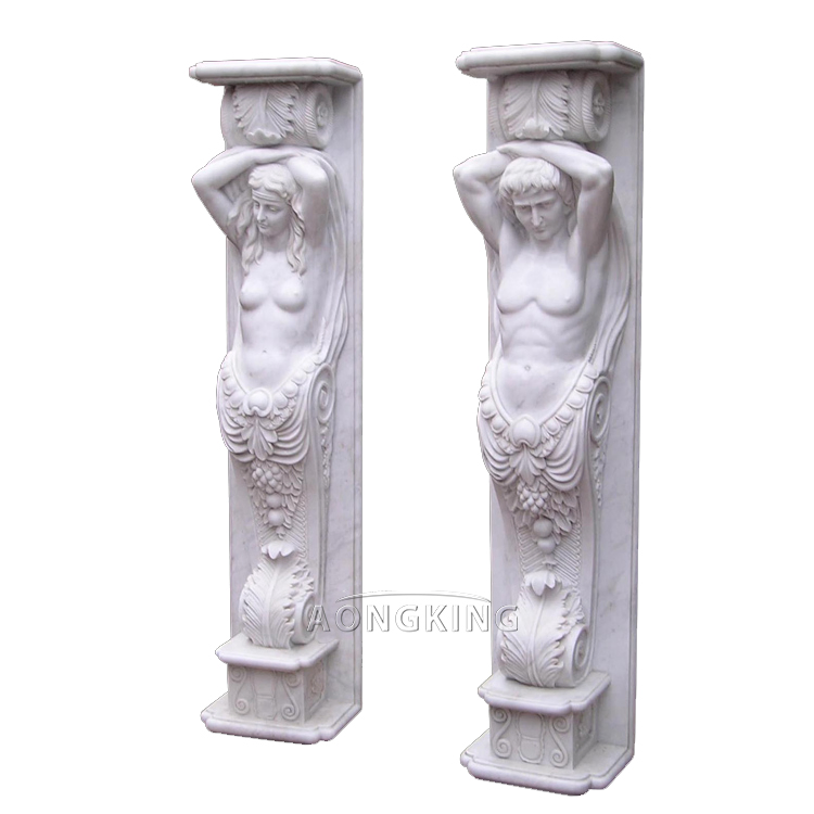 Natural White Marble Columns with Women Statue and Square Base