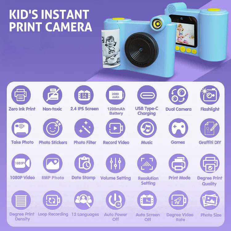 Kids Camera Toys 2.4inch Screen FHD Video Cartoon Kids Digital Camera Mini Camera Cute Toy for Children Birthday Christmas Gifts