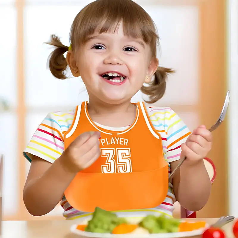 Kids Dining Feeding Children's Football-Shaped Adjustable Waterproof Silicone Baby Bibs