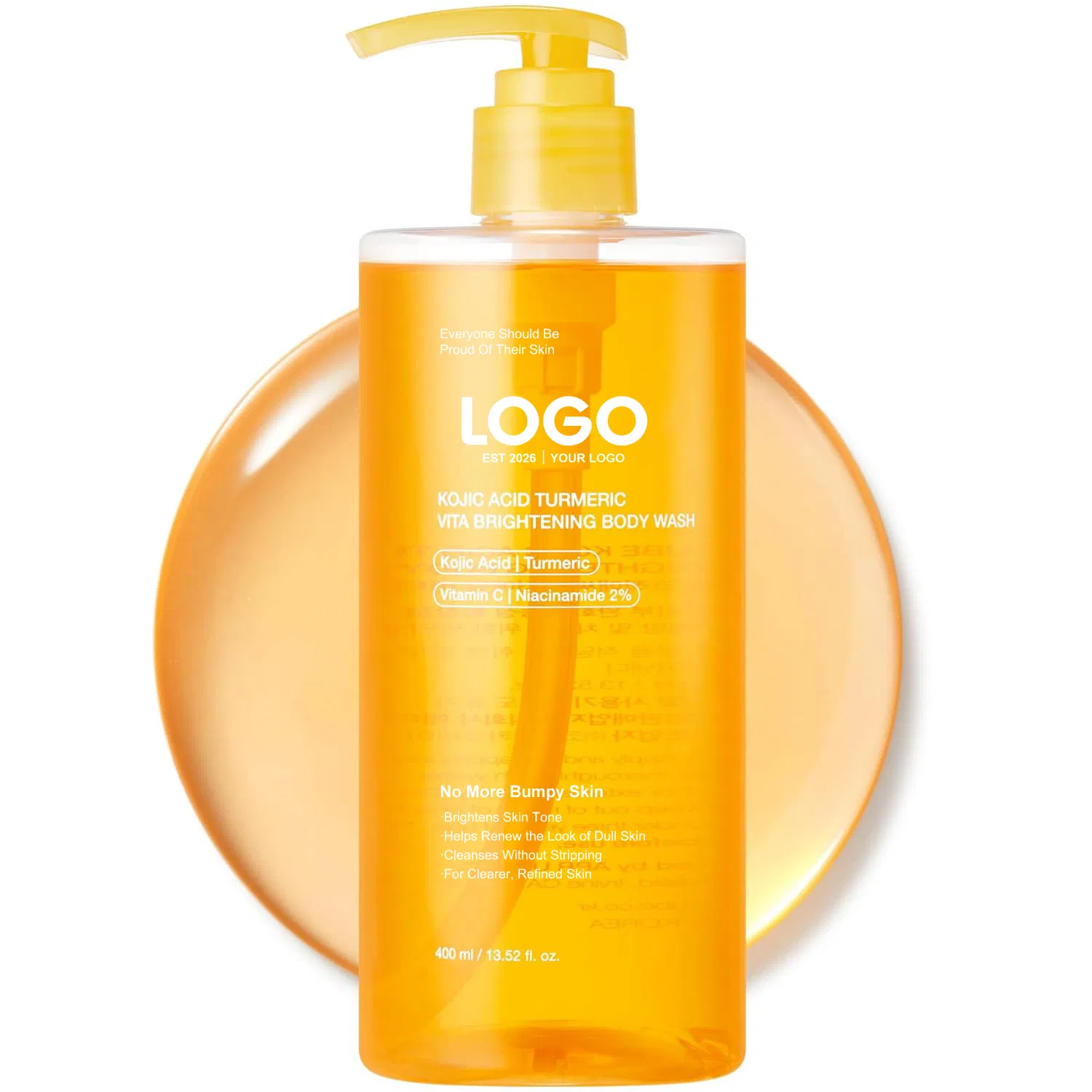 Private Label OEM ODM Brightens Skin Tone Evens Skin Renews Dull Skin Aha BHA Exfoliates Kojic Acid Turmeric Vitamin C Body Wash