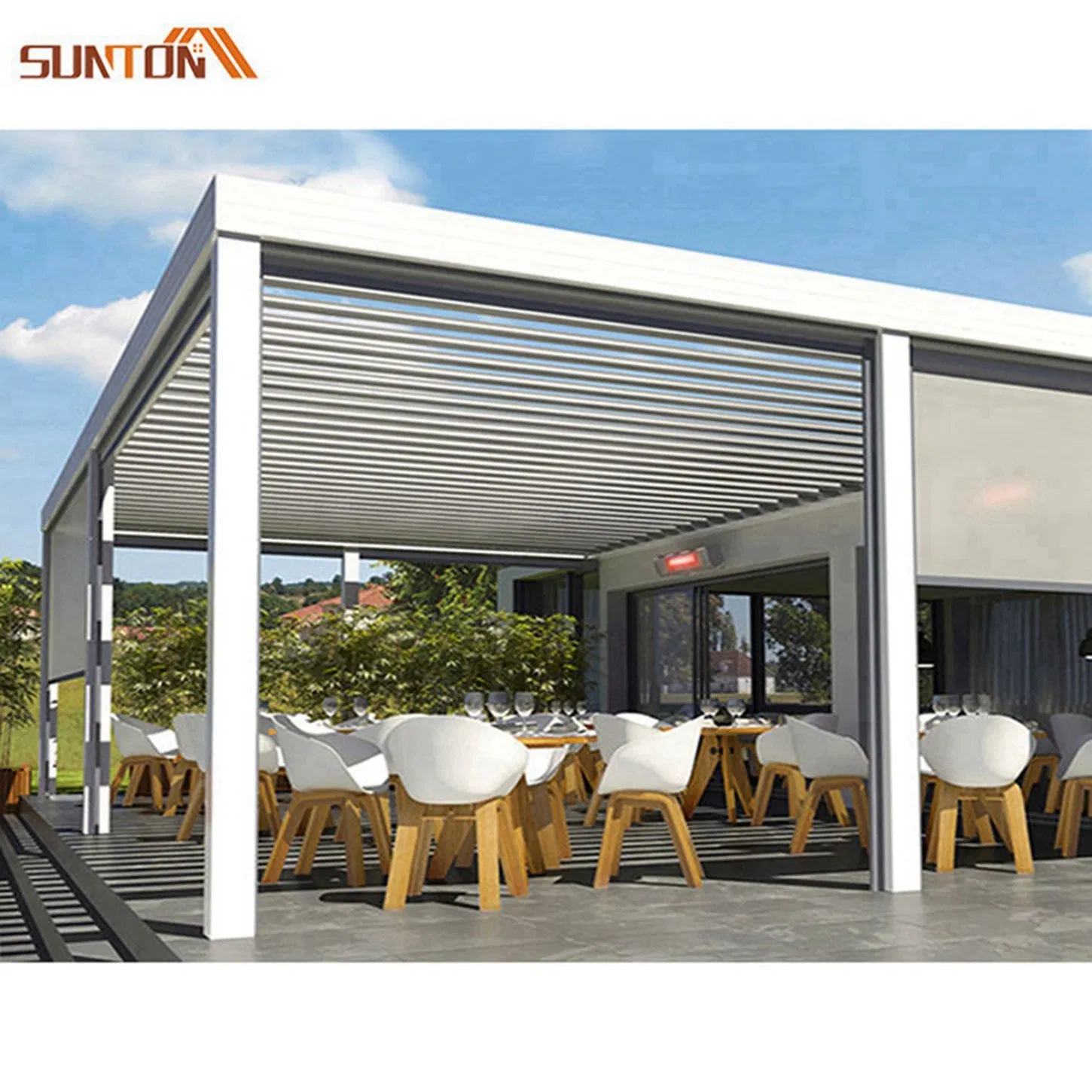Luxury Modern Aluminium Waterproof Louver Roof Terrace Gazebo Garden Remote Control Electric Waterproof Outdoor Pergola