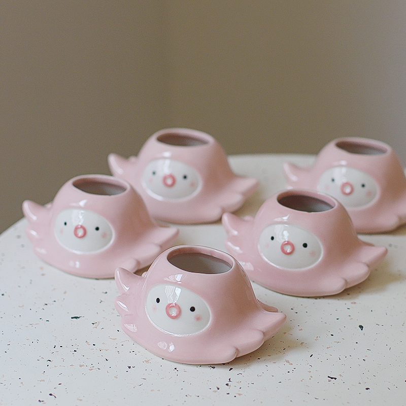 Горшок керамический для растений осьминог розовый с дренажом