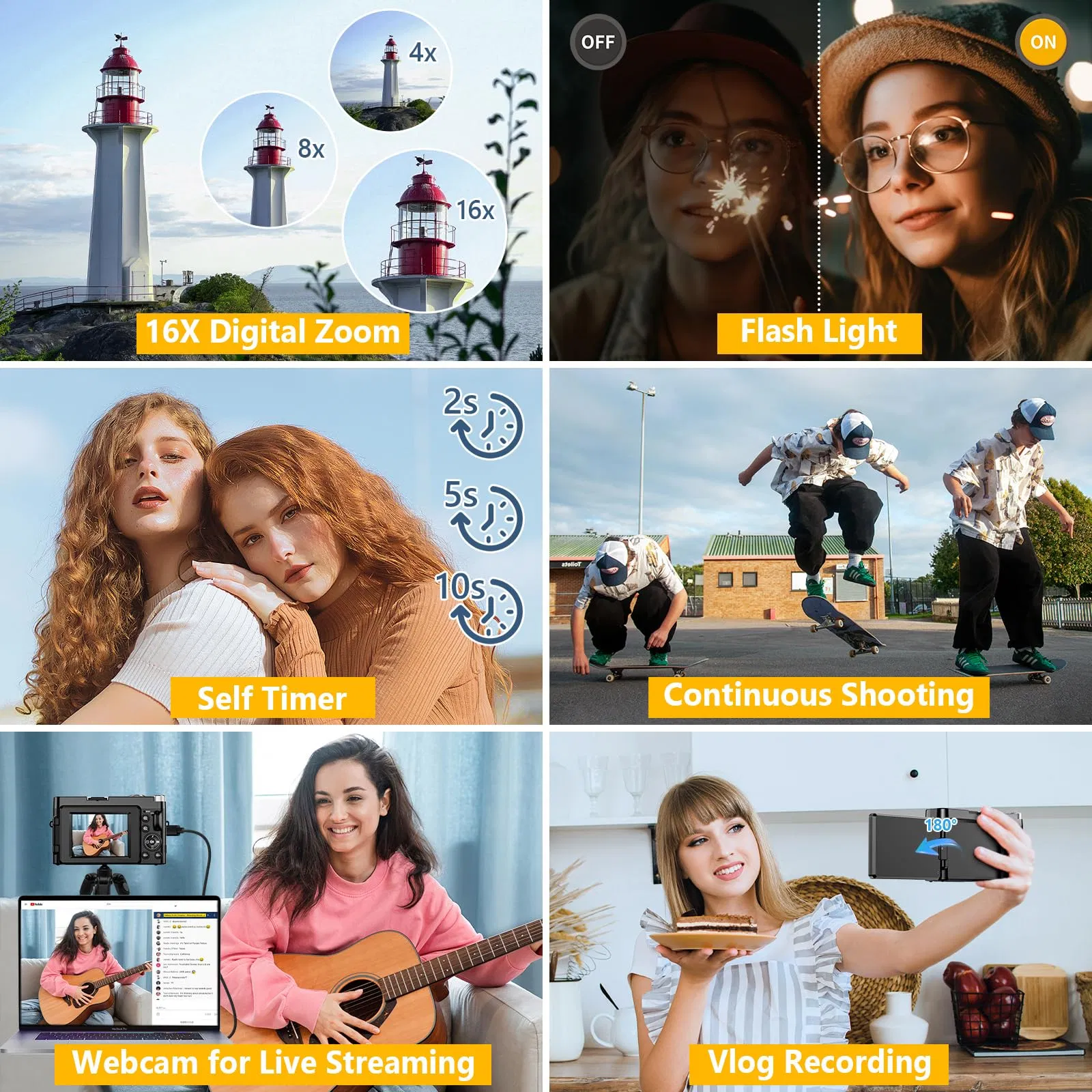 DC101 4K 64MP Camera - 18X Digital Zoom, 3.0" Flip Screen, for Vlogging