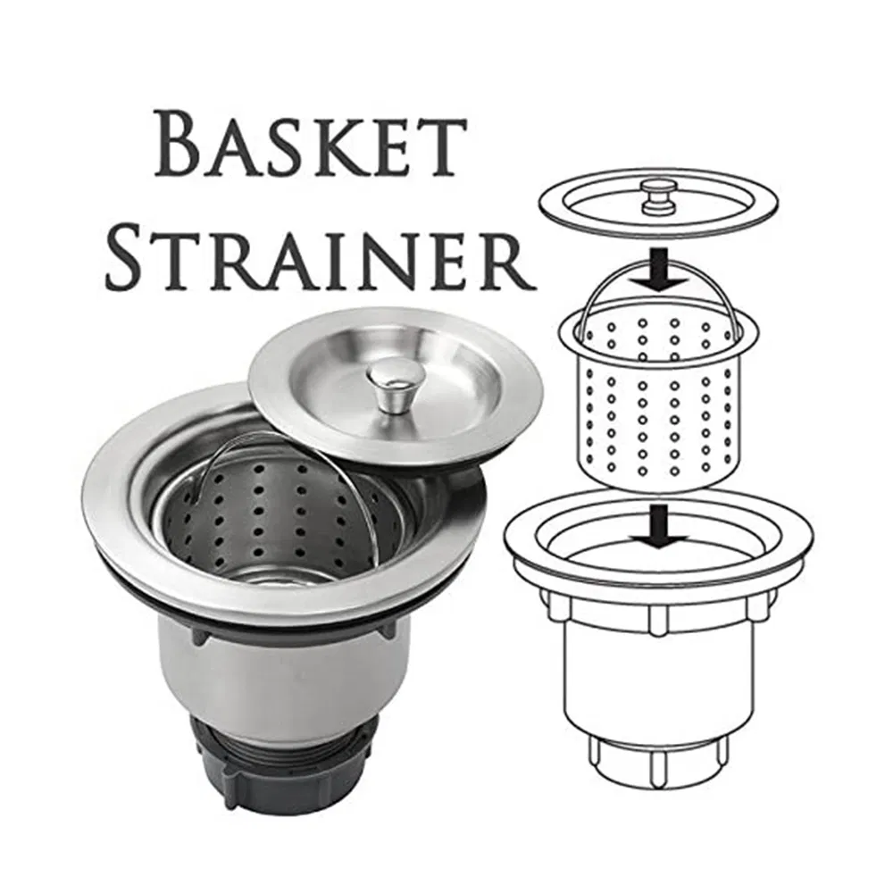Aquacubic Kitchen Sink Drain Strainer, 3-1/2-Inch Sink Strainer Basket Assembly, Removable Deep Waste Basket with Stopper