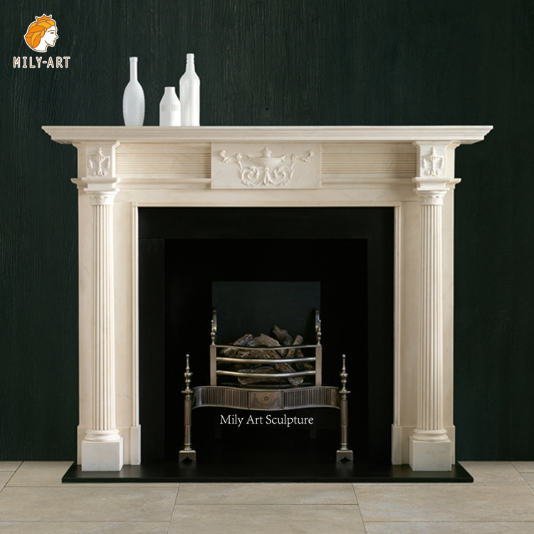 White Marble Fireplace Mantle for Home Decoration