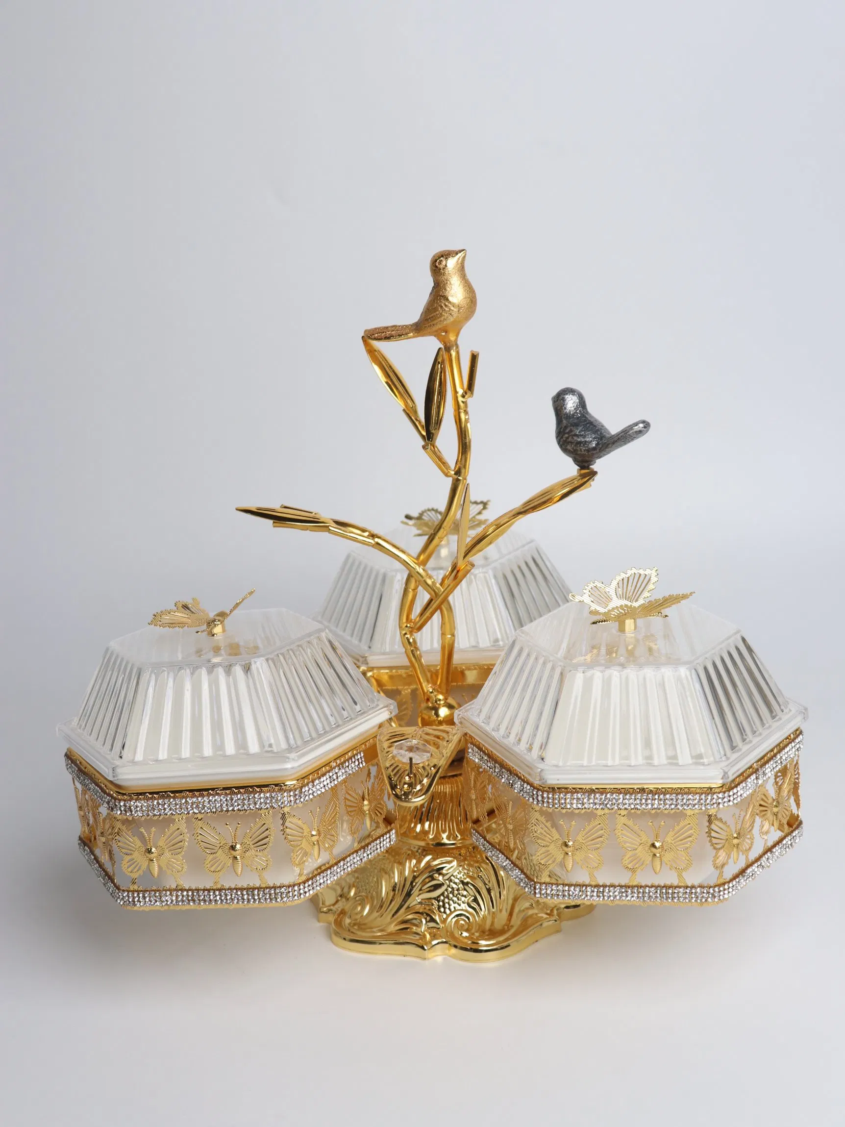 Home Ornament Gold-Plated Iron Frame with 3 Hexagonal Plastic Bowl Sets
