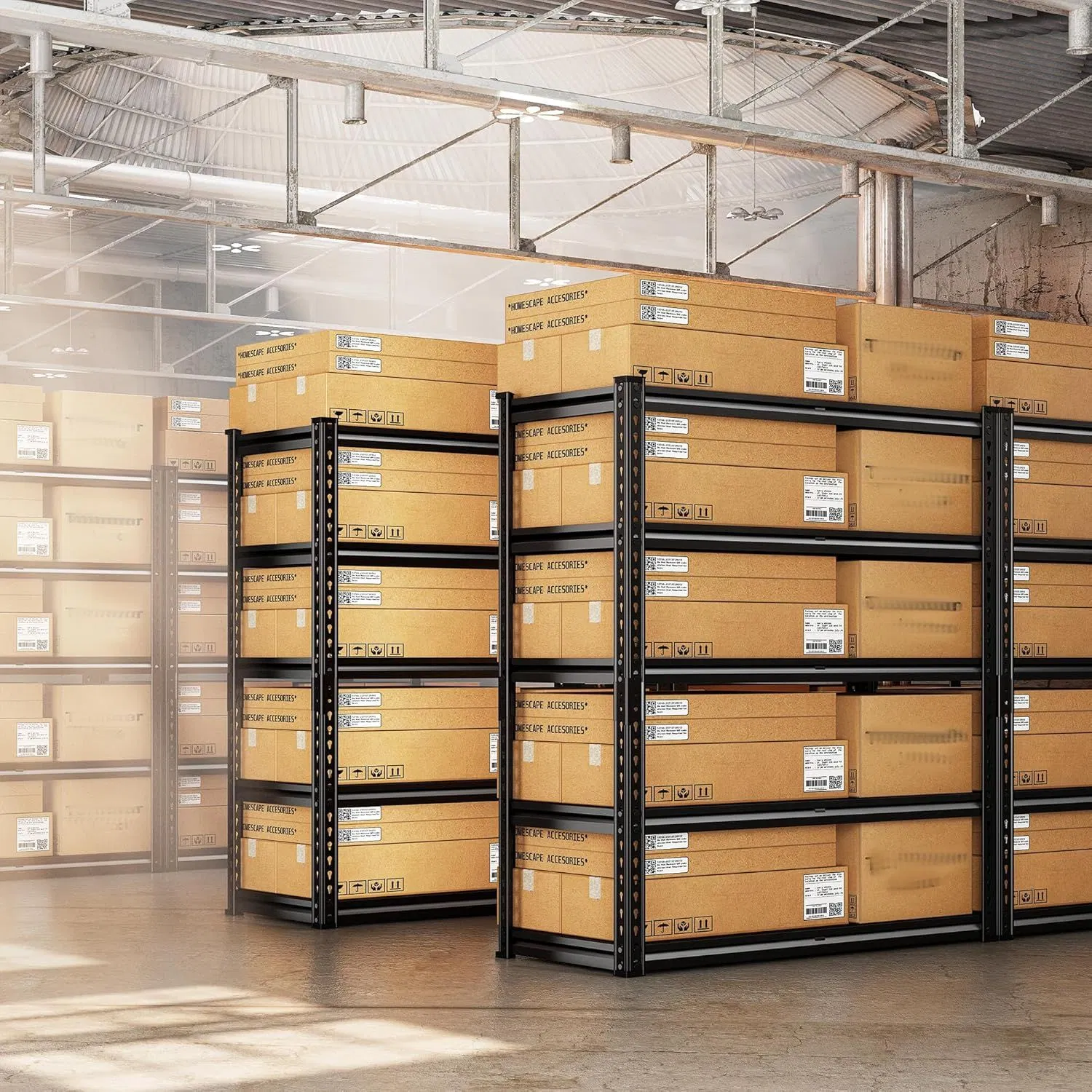 Adjustable 5 Layer Warehouse Storage Shelving, Garage Industrial Boltless Metal Rack Shelves