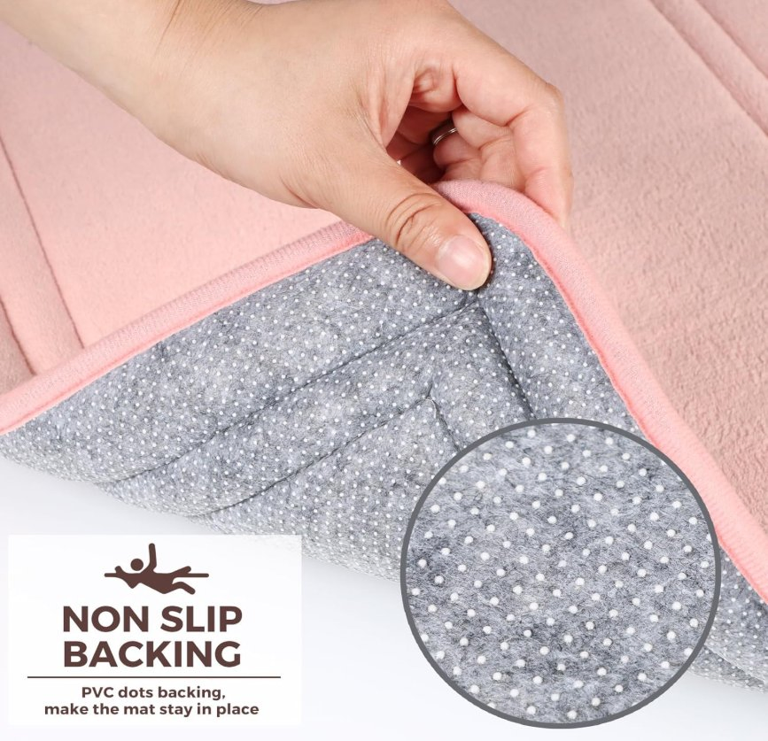 Pink Non Slip Bathroom Rug Set Memory Foam Bath Mat and U-Shaped Contour Toilet Rug