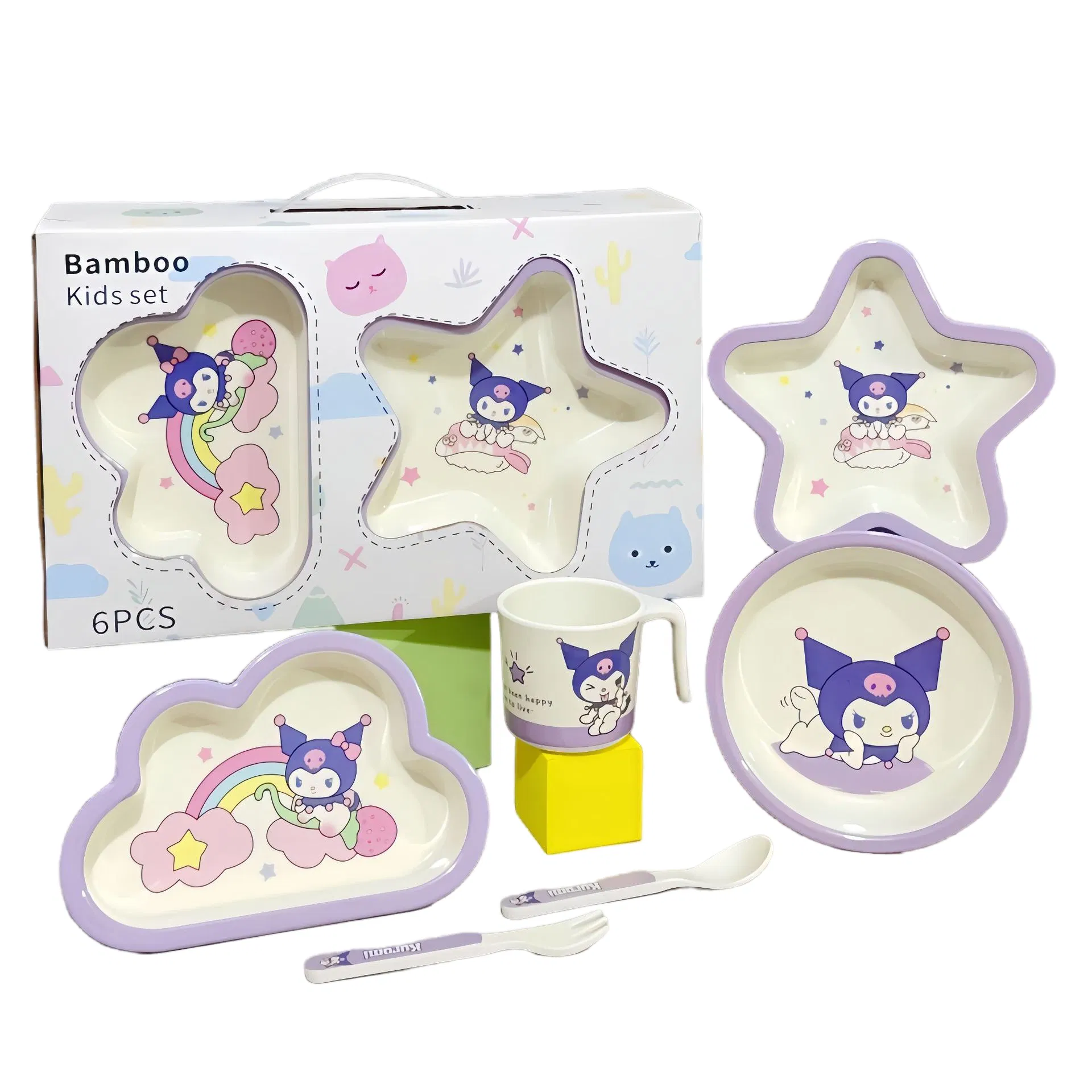 Eco-Friendly Bamboo Fiber 6-Piece Kids Construction Tableware Set