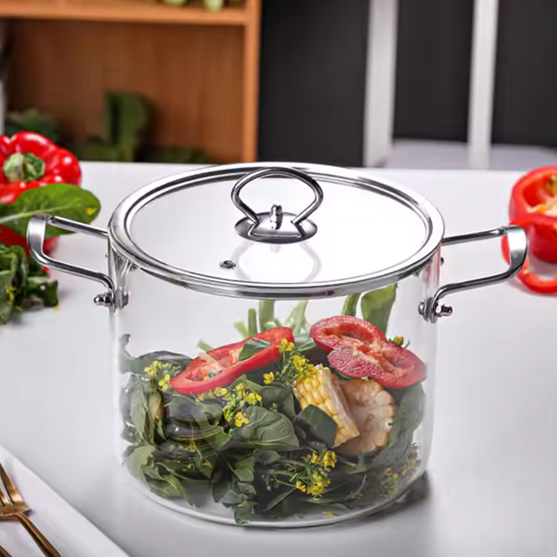 High Temperature Resistance Transparent Glass Cooking Pot with Lid