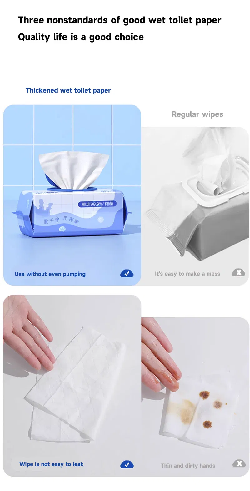 80PCS Eco-Friendly Flushable Toilet Wipes Cleaning Wet Wipe for Adults