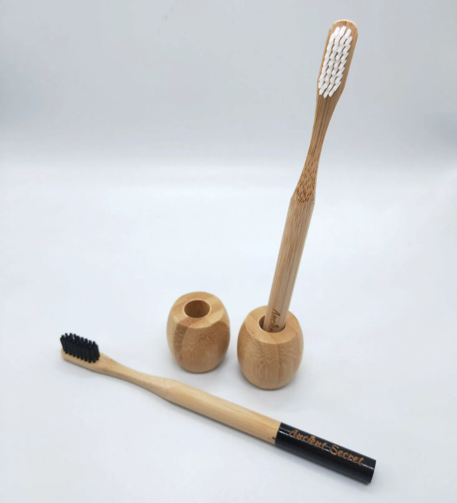 Eco-Friendly Children Organic Wooden Toothbrush Bamboo Charcoal Toothbrush with Bamboo Holder